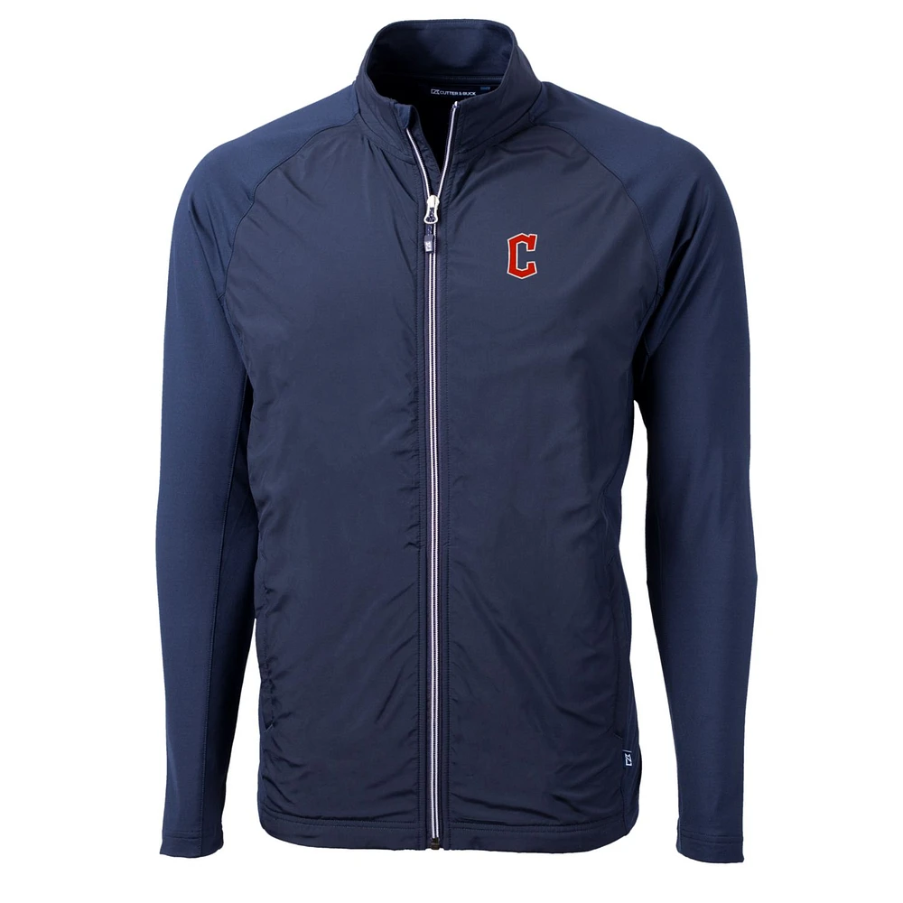 Men's Cutter & Buck Navy Cleveland Guardians Big Tall Adapt Eco Knit Full-Zip Jacket