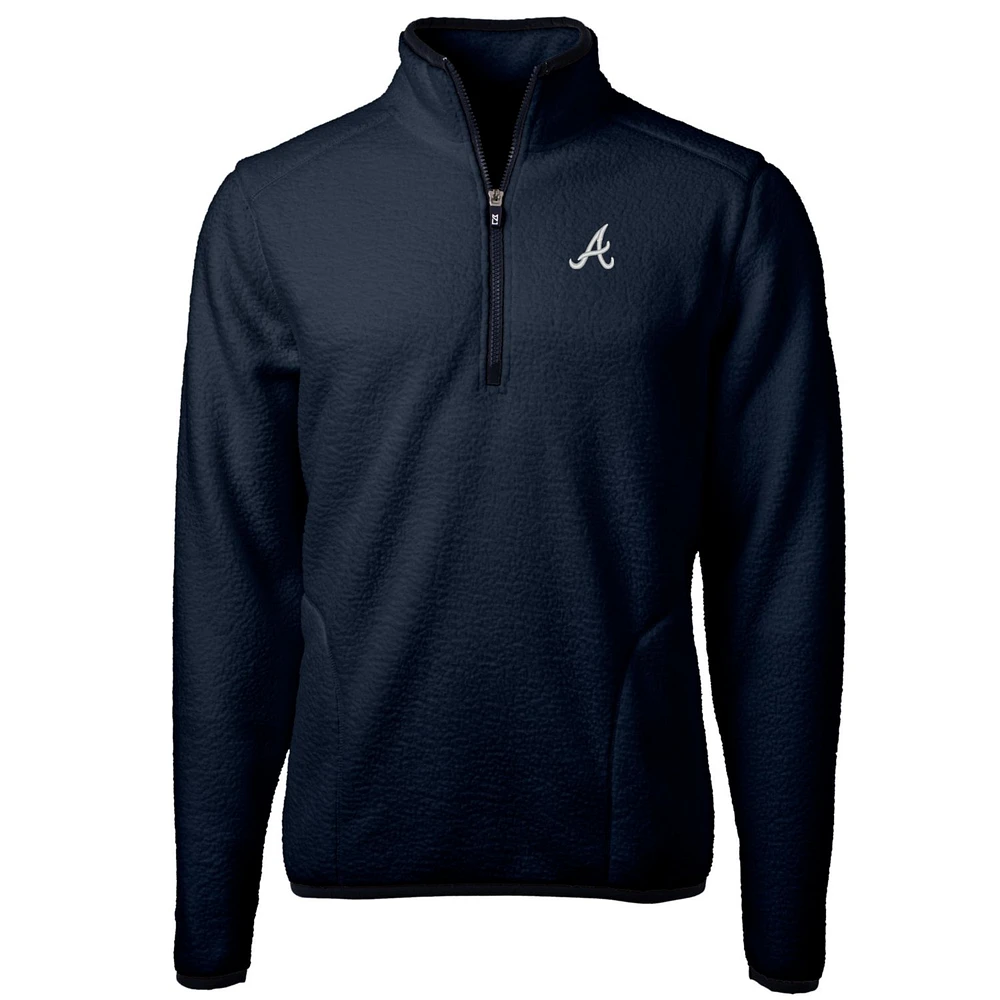 Men's Cutter & Buck Navy Atlanta Braves Big Tall Cascade Eco Sherpa Fleece Quarter-Zip Pullover Jacket