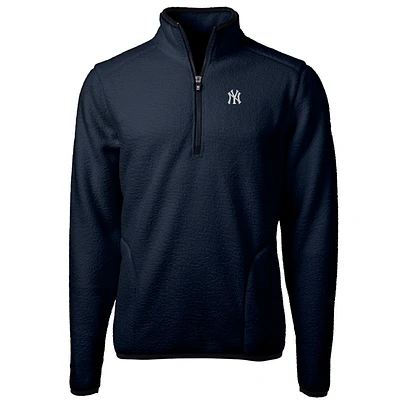 Men's Cutter & Buck Navy New York Yankees Big Tall Cascade Eco Sherpa Fleece Quarter-Zip Pullover Jacket