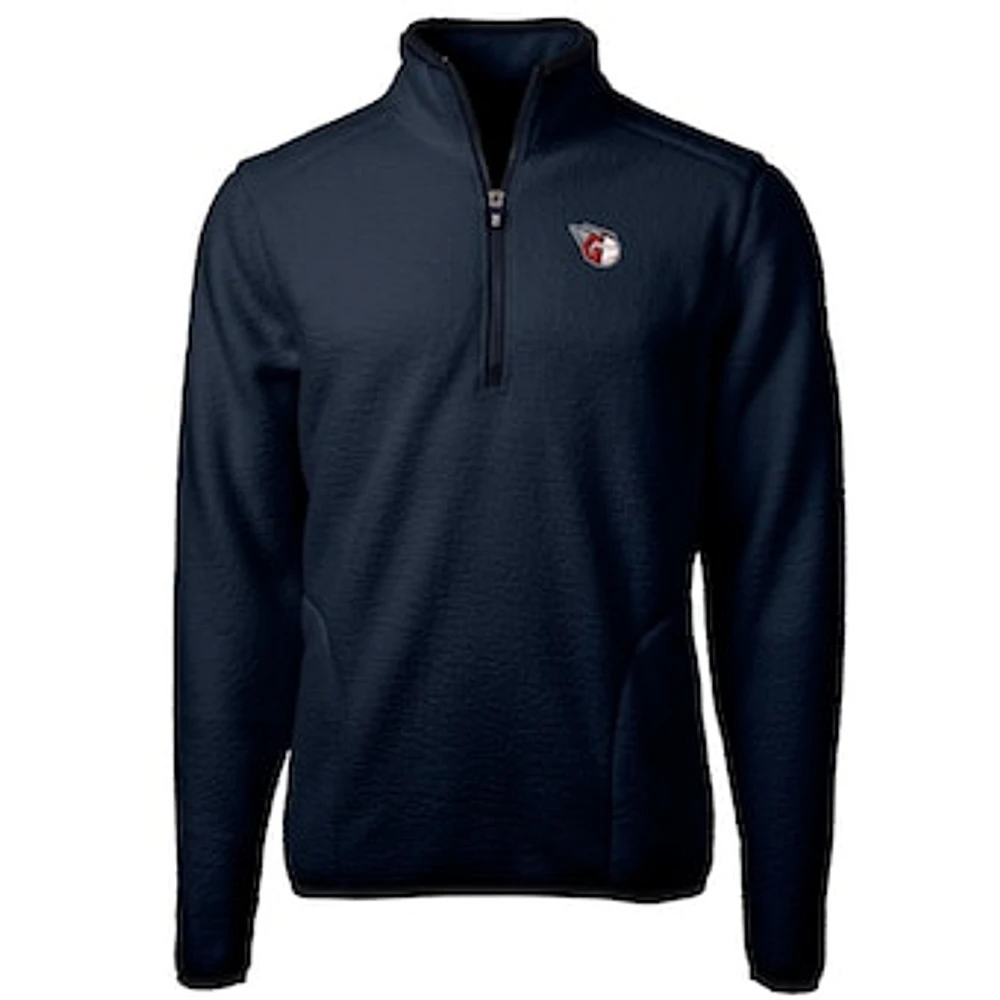 Men's Cutter & Buck Navy Cleveland Guardians Big Tall Cascade Eco Sherpa Fleece Quarter-Zip Pullover Jacket
