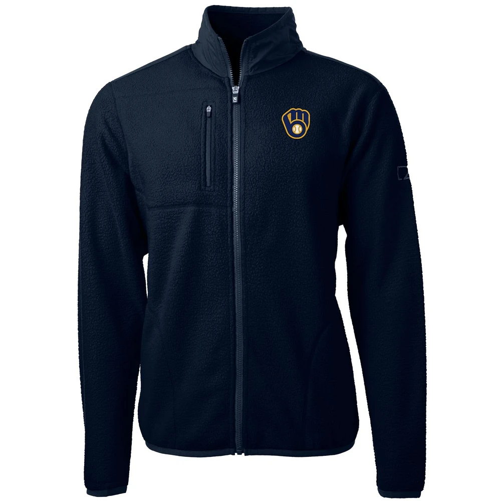 Men's Cutter & Buck Navy Milwaukee Brewers Big Tall Cascade Eco Sherpa Fleece Full-Zip Jacket