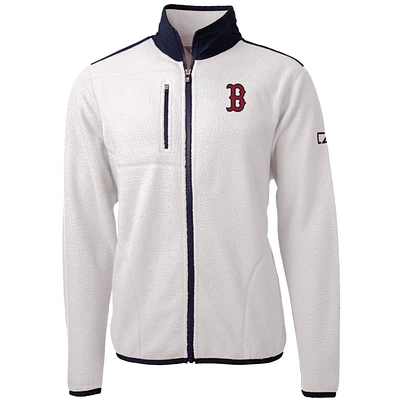 Men's Cutter & Buck White Boston Red Sox Big Tall Cascade Eco Sherpa Fleece Full-Zip Jacket