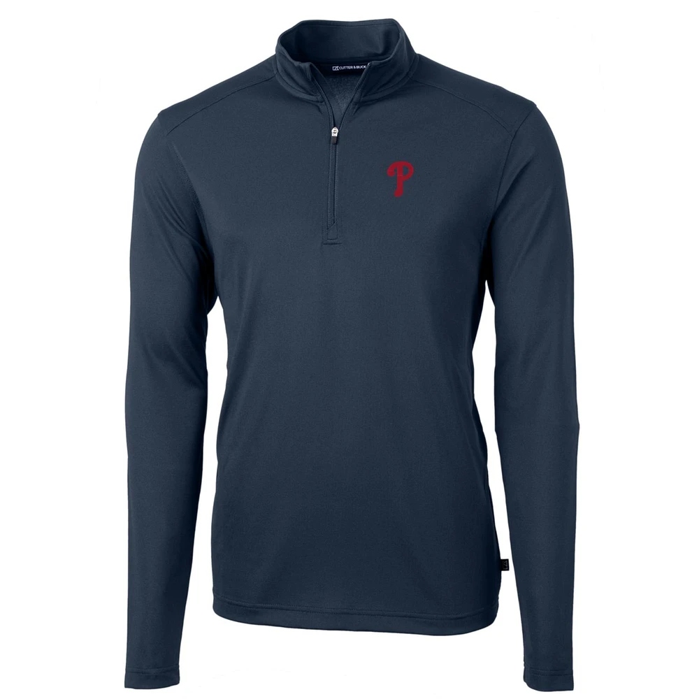 Men's Cutter & Buck Navy Philadelphia Phillies Big Tall Virtue Eco Pique Quarter-Zip Pullover Jacket