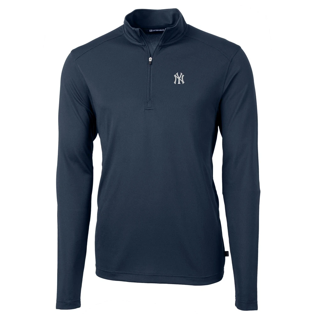 Men's Cutter & Buck Navy New York Yankees Big Tall Virtue Eco Pique Quarter-Zip Pullover Jacket