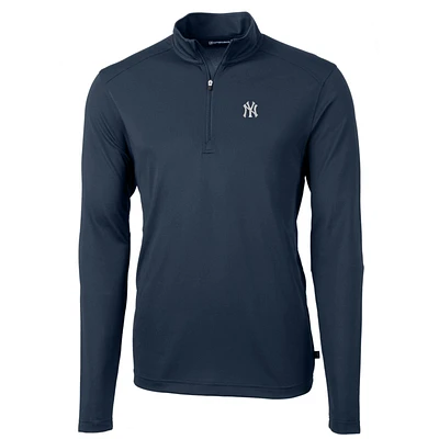 Men's Cutter & Buck Navy New York Yankees Big Tall Virtue Eco Pique Quarter-Zip Pullover Jacket