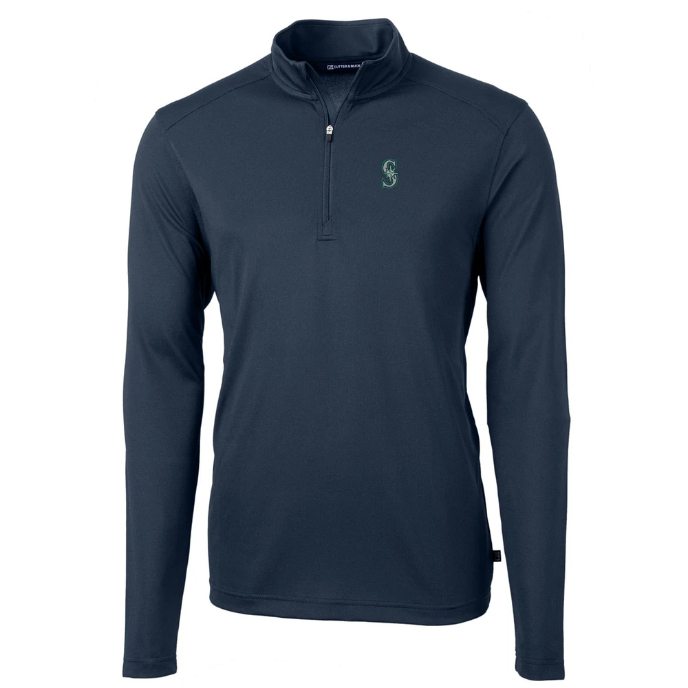 Men's Cutter & Buck Navy Seattle Mariners Big Tall Virtue Eco Pique Quarter-Zip Pullover Jacket