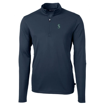 Men's Cutter & Buck Navy Seattle Mariners Big Tall Virtue Eco Pique Quarter-Zip Pullover Jacket
