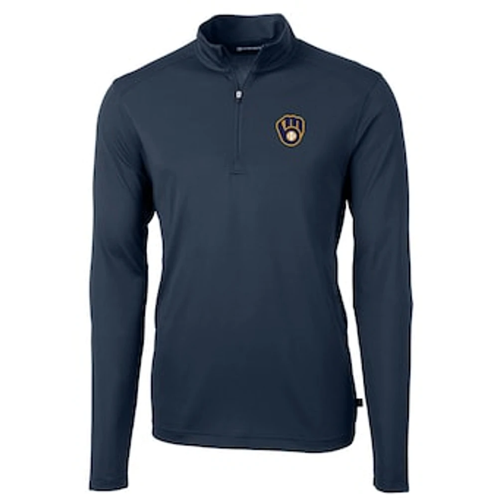 Men's Cutter & Buck Navy Milwaukee Brewers Big Tall Virtue Eco Pique Quarter-Zip Pullover Jacket