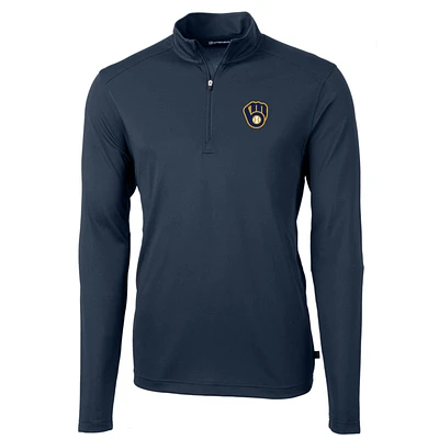 Men's Cutter & Buck Navy Milwaukee Brewers Big Tall Virtue Eco Pique Quarter-Zip Pullover Jacket