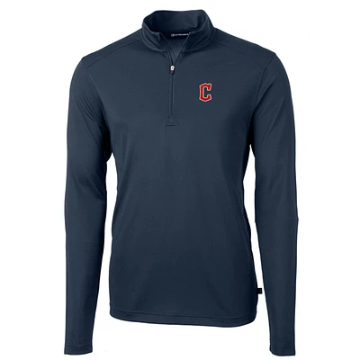 Men's Cutter & Buck Navy Cleveland Guardians Big Tall Virtue Eco Pique Quarter-Zip Pullover Jacket