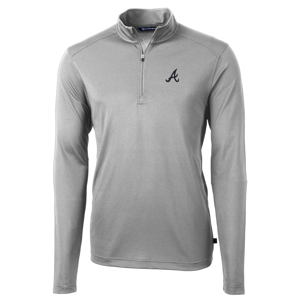 Men's Cutter & Buck Gray Atlanta Braves Big & Tall Virtue Eco Pique Quarter-Zip Pullover Jacket