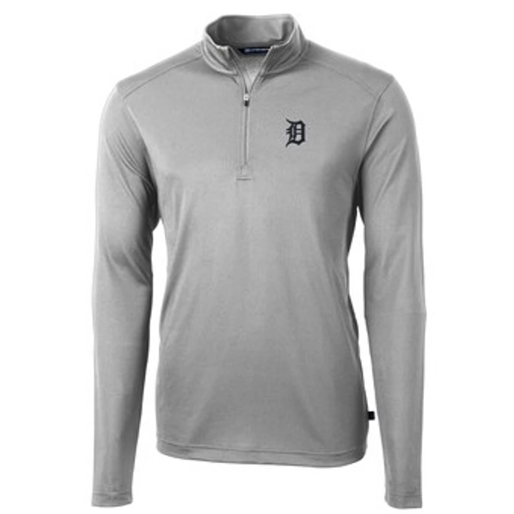 Men's Cutter & Buck Gray Detroit Tigers Big Tall Virtue Eco Pique Quarter-Zip Pullover Jacket