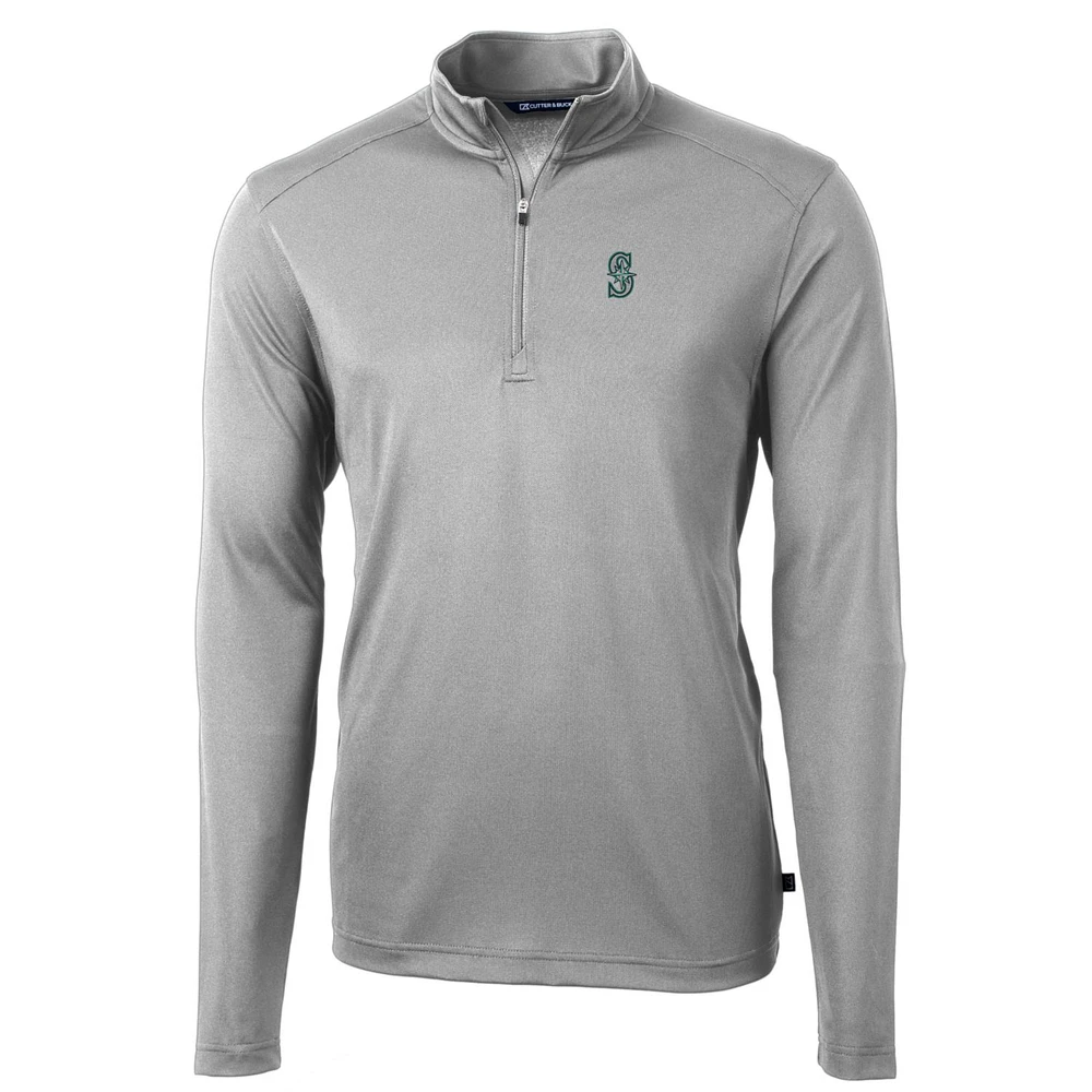 Men's Cutter & Buck Gray Seattle Mariners Big Tall Virtue Eco Pique Quarter-Zip Pullover Jacket