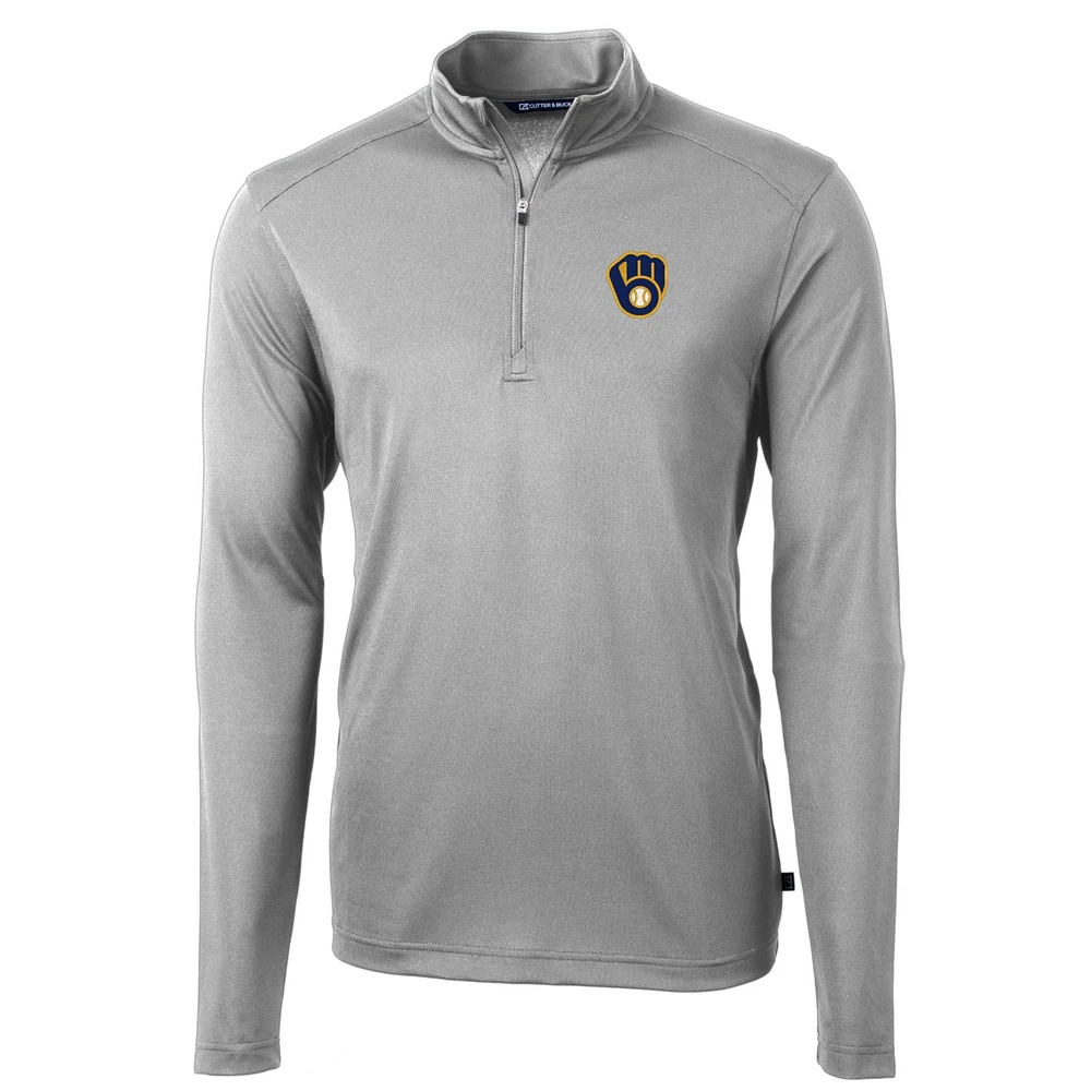 Men's Cutter & Buck Gray Milwaukee Brewers Big Tall Virtue Eco Pique Quarter-Zip Pullover Jacket