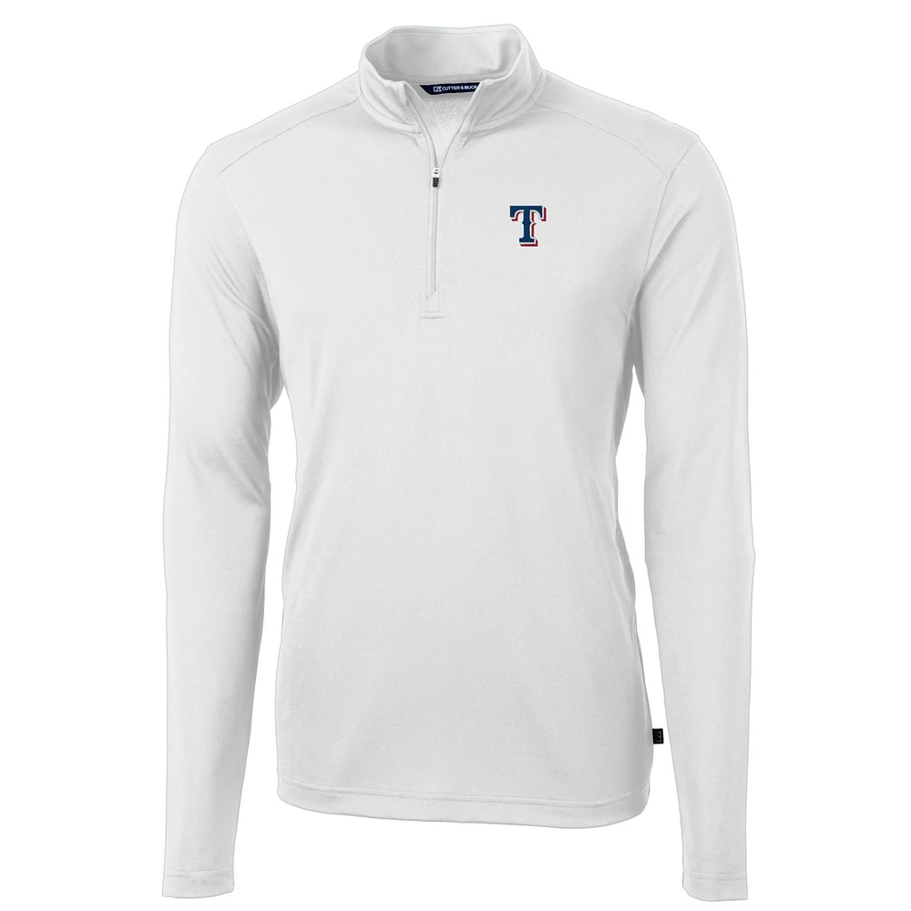 Men's Cutter & Buck White Texas Rangers Big & Tall Virtue Eco Pique Quarter-Zip Pullover Jacket