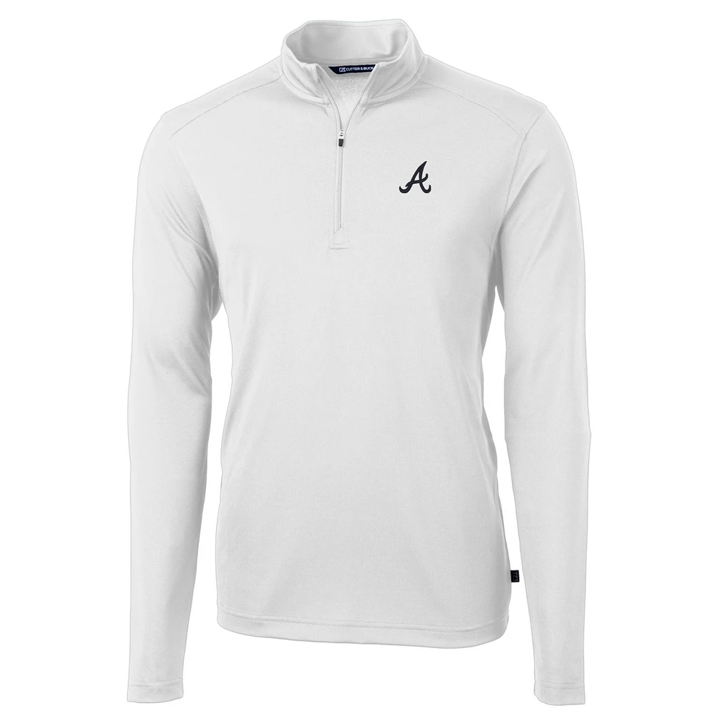 Men's Cutter & Buck White Atlanta Braves Big Tall Virtue Eco Pique Quarter-Zip Pullover Jacket