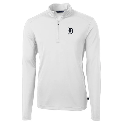 Men's Cutter & Buck White Detroit Tigers Big Tall Virtue Eco Pique Quarter-Zip Pullover Jacket