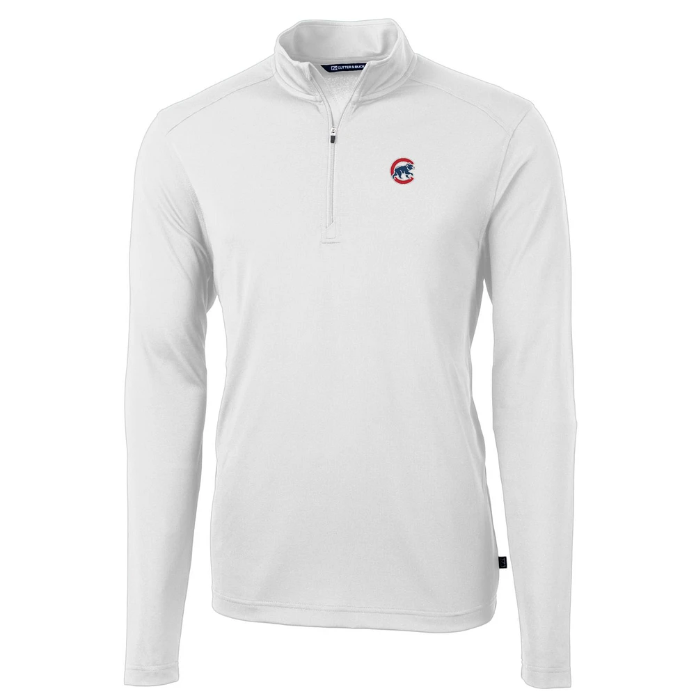 Men's Cutter & Buck White Chicago Cubs Big & Tall Virtue Eco Pique Quarter-Zip Pullover Jacket