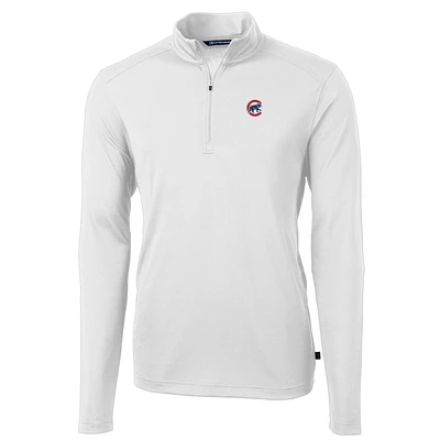 Men's Cutter & Buck White Chicago Cubs Big & Tall Virtue Eco Pique Quarter-Zip Pullover Jacket