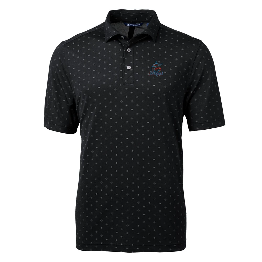Men's Cutter & Buck Black Miami Marlins Big & Tall Virtue Eco Pique Tile Print Polo