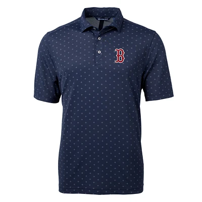 Men's Cutter & Buck Navy Boston Red Sox Big Tall Virtue Eco Pique Tile Print Polo