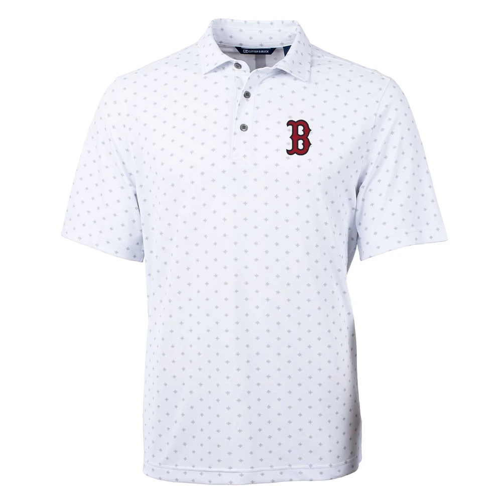 Men's Cutter & Buck White Boston Red Sox Big & Tall Virtue Eco Pique Tile Print Polo