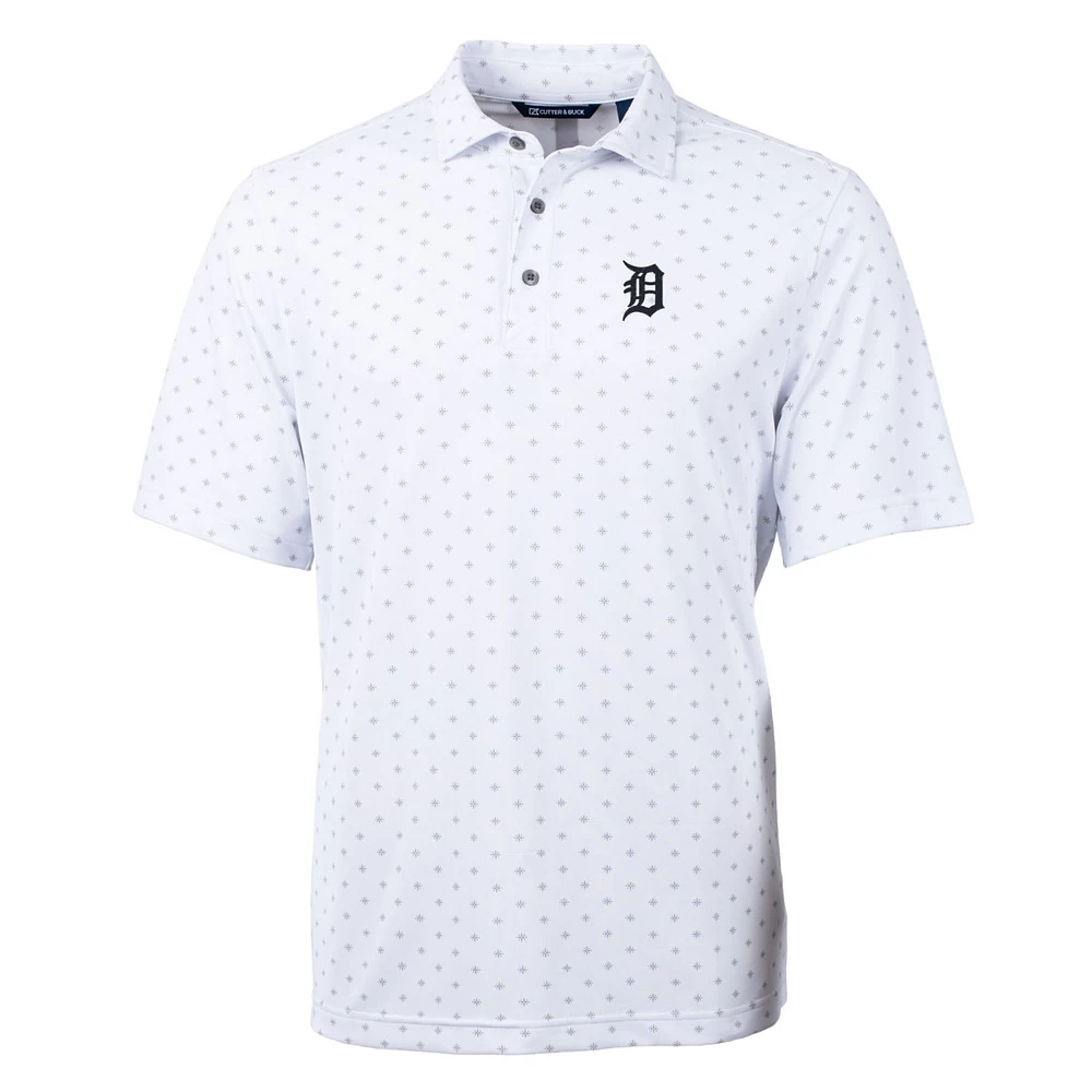 Men's Cutter & Buck White Detroit Tigers Big Tall Virtue Eco Pique Tile Print Polo