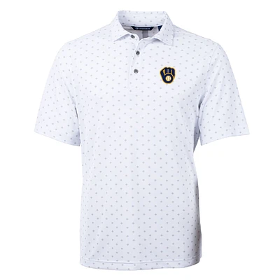 Men's Cutter & Buck White Milwaukee Brewers Big & Tall Virtue Eco Pique Tile Print Polo