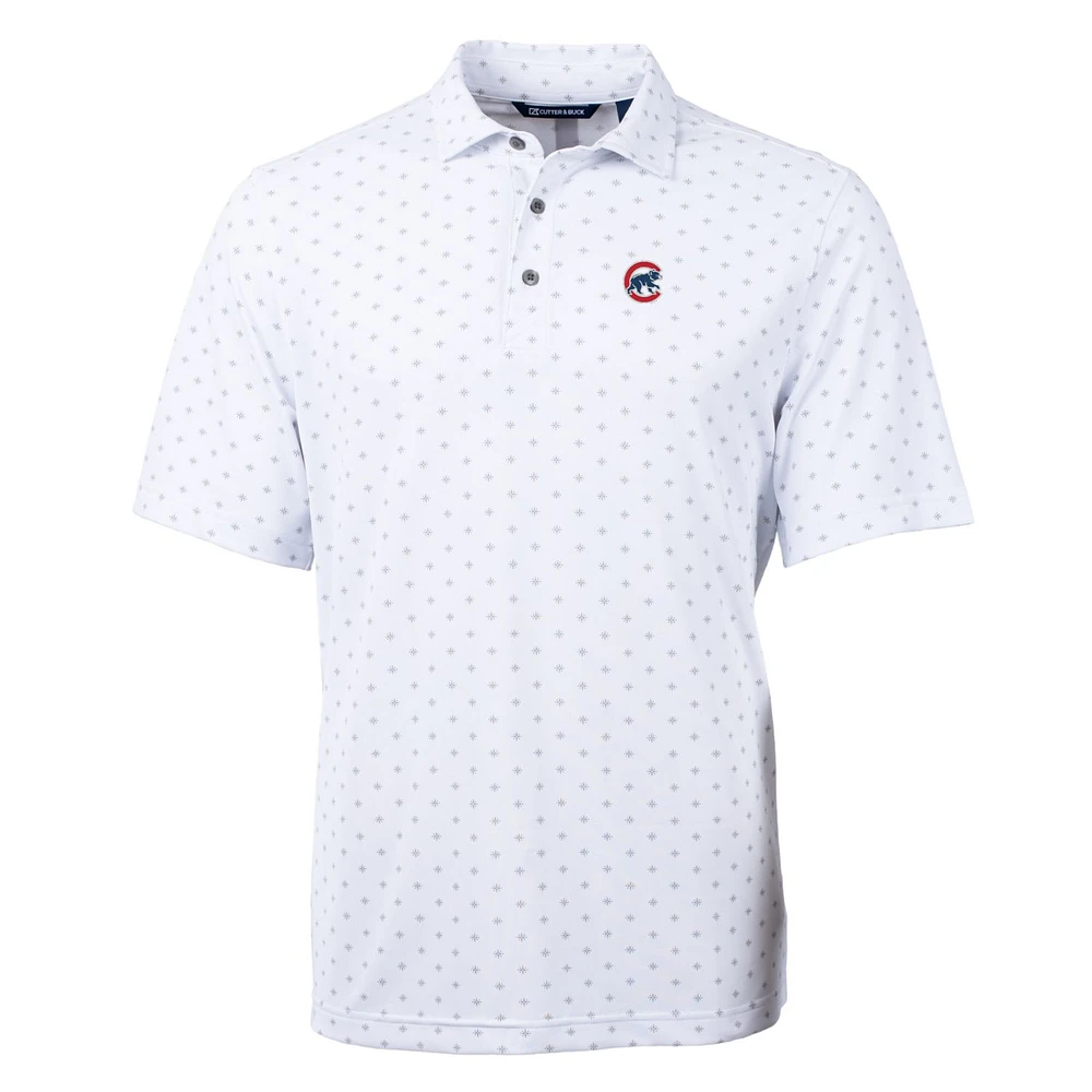 Men's Cutter & Buck White Chicago Cubs Big Tall Virtue Eco Pique Tile Print Polo