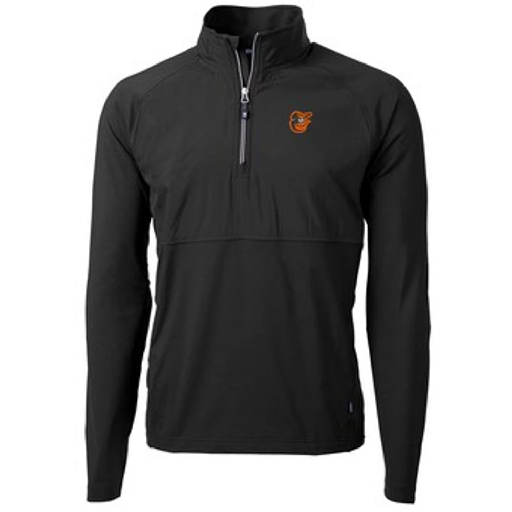 Men's Cutter & Buck Black Baltimore Orioles Adapt Eco Knit Hybrid Recycled Quarter-Zip Pullover Jacket