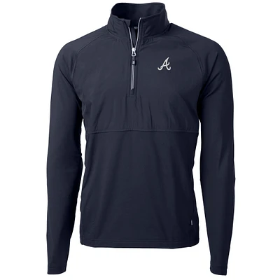 Men's Cutter & Buck Navy Atlanta Braves Adapt Eco Knit Hybrid Recycled Quarter-Zip Pullover Jacket
