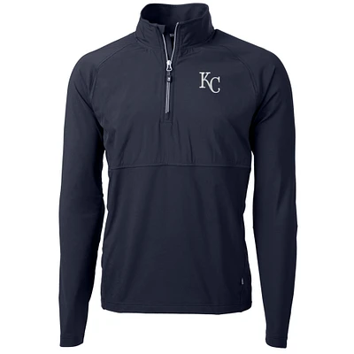 Men's Cutter & Buck Navy Kansas City Royals Adapt Eco Knit Hybrid Recycled Quarter-Zip Pullover Jacket
