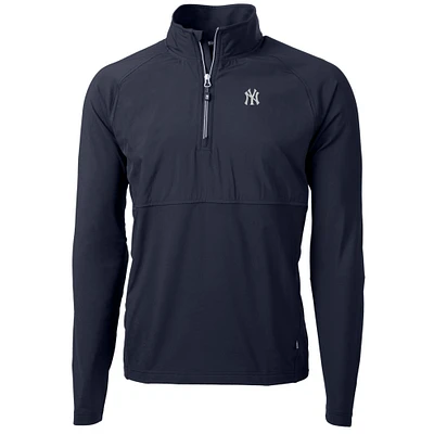 Men's Cutter & Buck Navy New York Yankees Adapt Eco Knit Hybrid Recycled Quarter-Zip Pullover Jacket