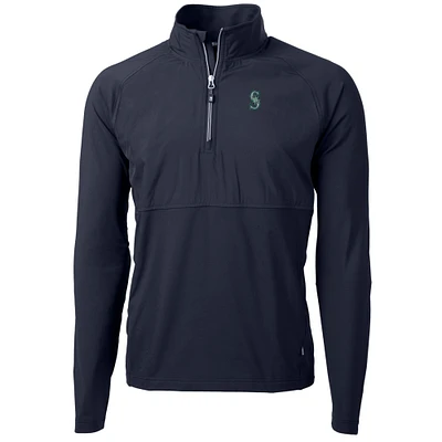 Men's Cutter & Buck Navy Seattle Mariners Adapt Eco Knit Hybrid Recycled Quarter-Zip Pullover Jacket