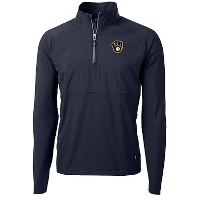 Men's Cutter & Buck Navy Milwaukee Brewers Adapt Eco Knit Hybrid Recycled Quarter-Zip Pullover Jacket