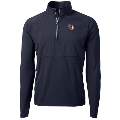 Men's Cutter & Buck Navy Cleveland Guardians Adapt Eco Knit Hybrid Recycled Quarter-Zip Pullover Jacket