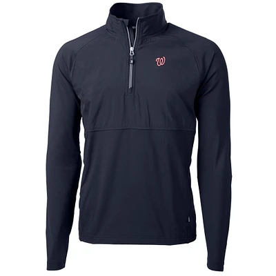 Men's Cutter & Buck Navy Washington Nationals Adapt Eco Knit Hybrid Recycled Quarter-Zip Pullover Jacket
