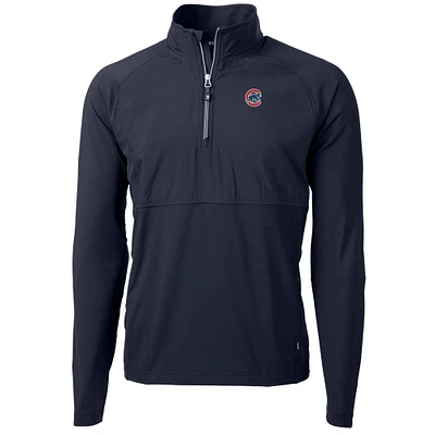 Men's Cutter & Buck Navy Chicago Cubs Adapt Eco Knit Hybrid Recycled Quarter-Zip Pullover Jacket