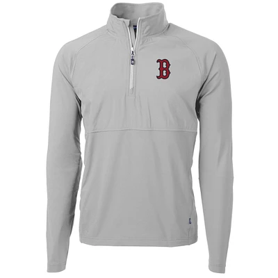 Men's Cutter & Buck Gray Boston Red Sox Adapt Eco Knit Hybrid Recycled Quarter-Zip Pullover Jacket