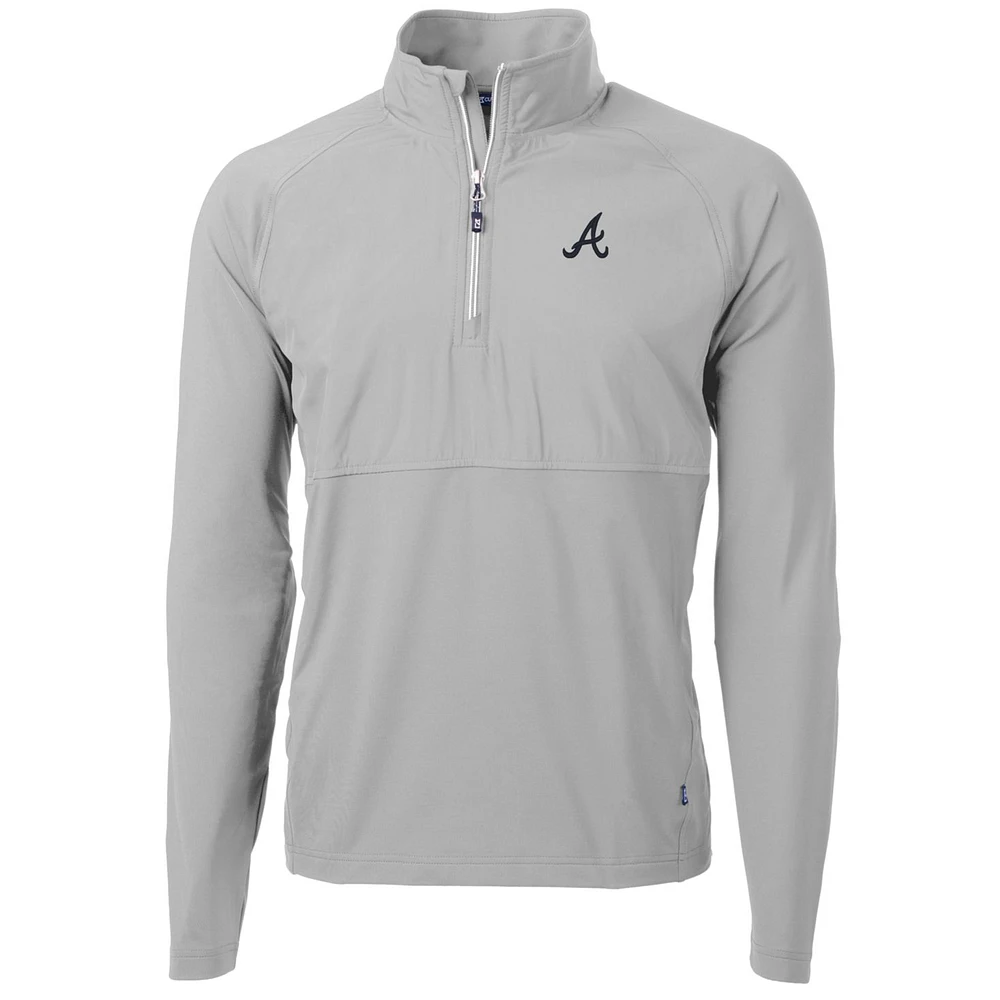 Men's Cutter & Buck Gray Atlanta Braves Adapt Eco Knit Hybrid Recycled Quarter-Zip Pullover Jacket
