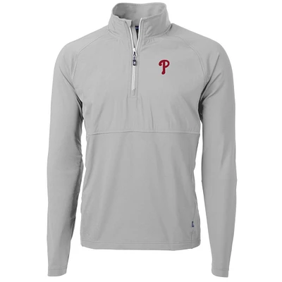 Men's Cutter & Buck Gray Philadelphia Phillies Adapt Eco Knit Hybrid Recycled Quarter-Zip Pullover Jacket