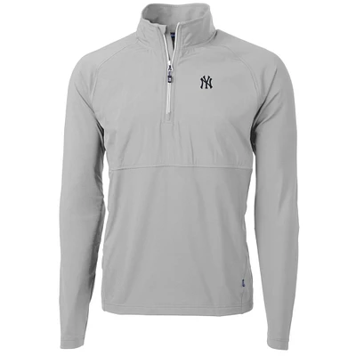 Men's Cutter & Buck Gray New York Yankees Adapt Eco Knit Hybrid Recycled Quarter-Zip Pullover Jacket