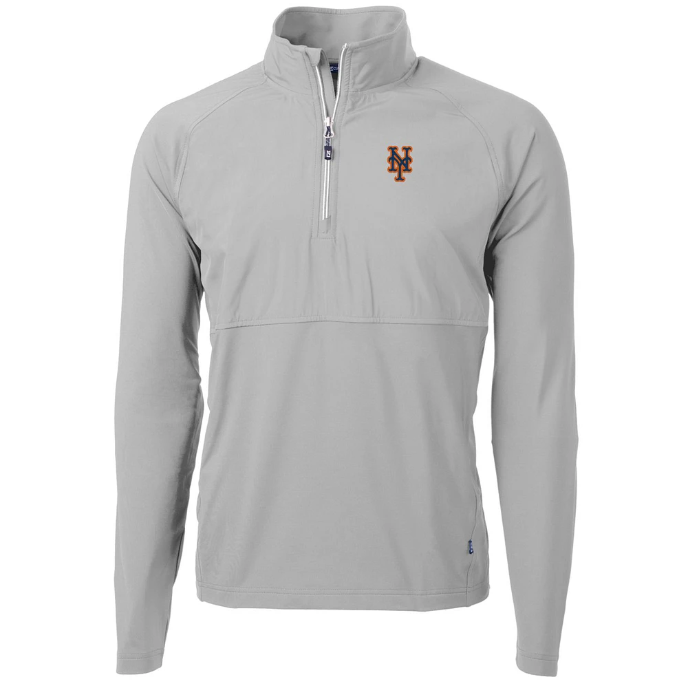 Men's Cutter & Buck Gray New York Mets Adapt Eco Knit Hybrid Recycled Quarter-Zip Pullover Jacket