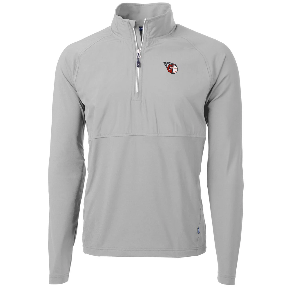 Men's Cutter & Buck Gray Cleveland Guardians Adapt Eco Knit Hybrid Recycled Quarter-Zip Pullover Jacket