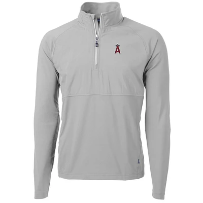 Men's Cutter & Buck Gray Los Angeles Angels Adapt Eco Knit Hybrid Recycled Quarter-Zip Pullover Jacket