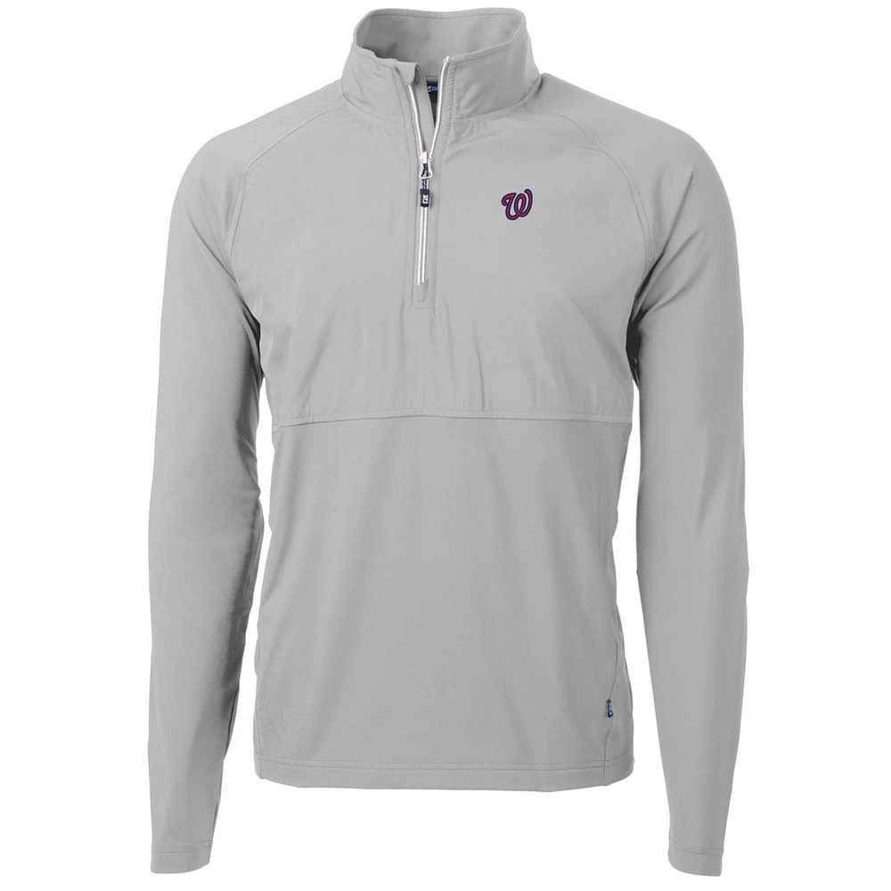 Men's Cutter & Buck Gray Washington Nationals Adapt Eco Knit Hybrid Recycled Quarter-Zip Pullover Jacket
