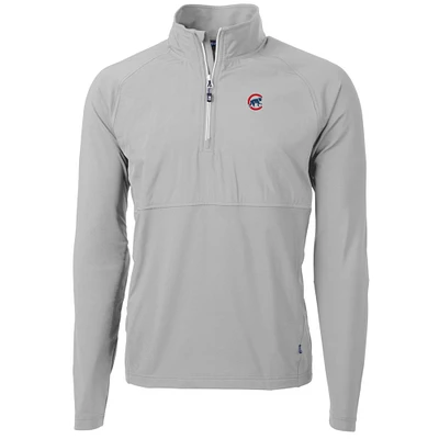 Men's Cutter & Buck Gray Chicago Cubs Adapt Eco Knit Hybrid Recycled Quarter-Zip Pullover Jacket