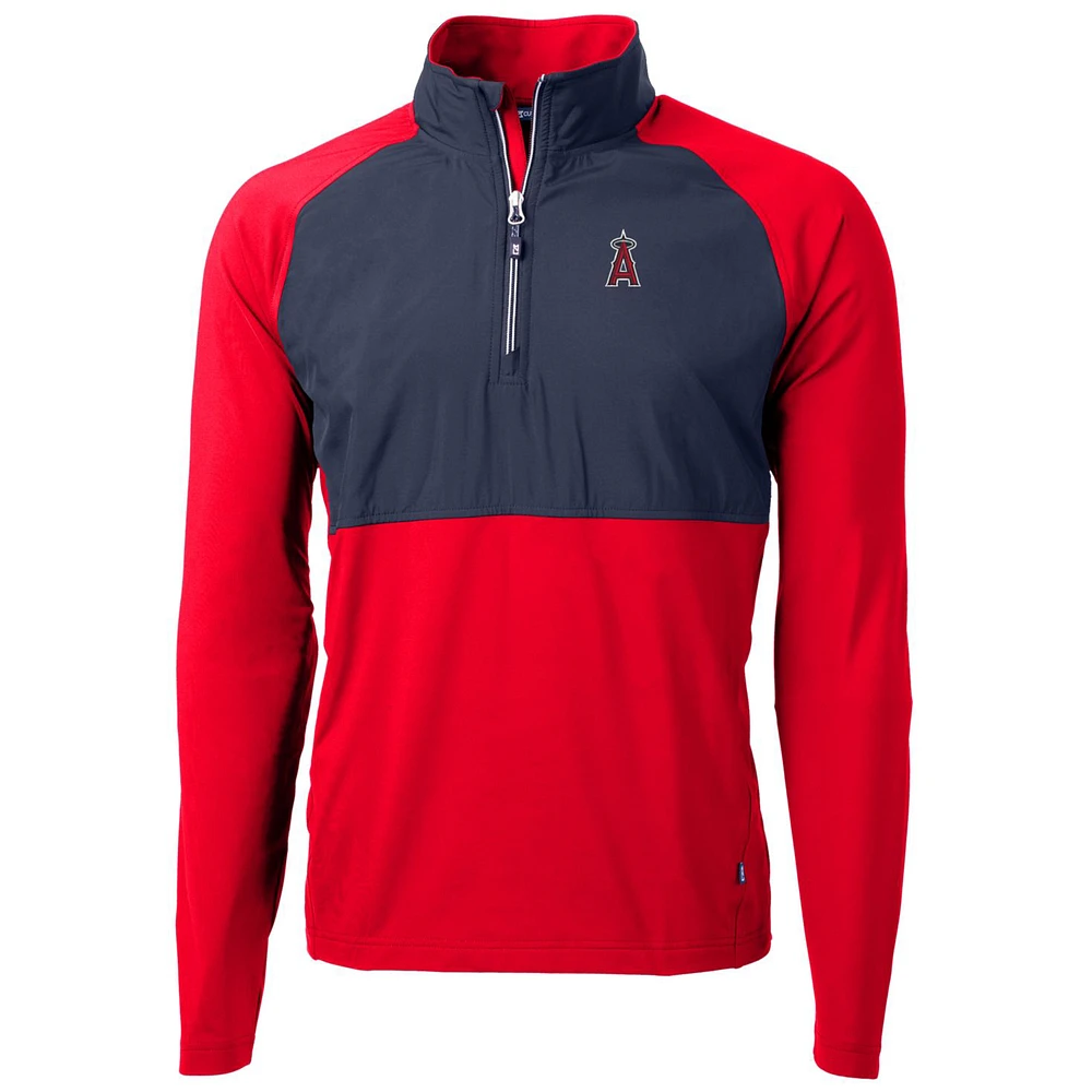Men's Cutter & Buck Red/Navy Los Angeles Angels Adapt Eco Knit Hybrid Recycled Quarter-Zip Pullover Jacket