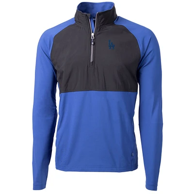 Men's Cutter & Buck Royal/Black Los Angeles Dodgers Adapt Eco Knit Hybrid Recycled Quarter-Zip Pullover Jacket