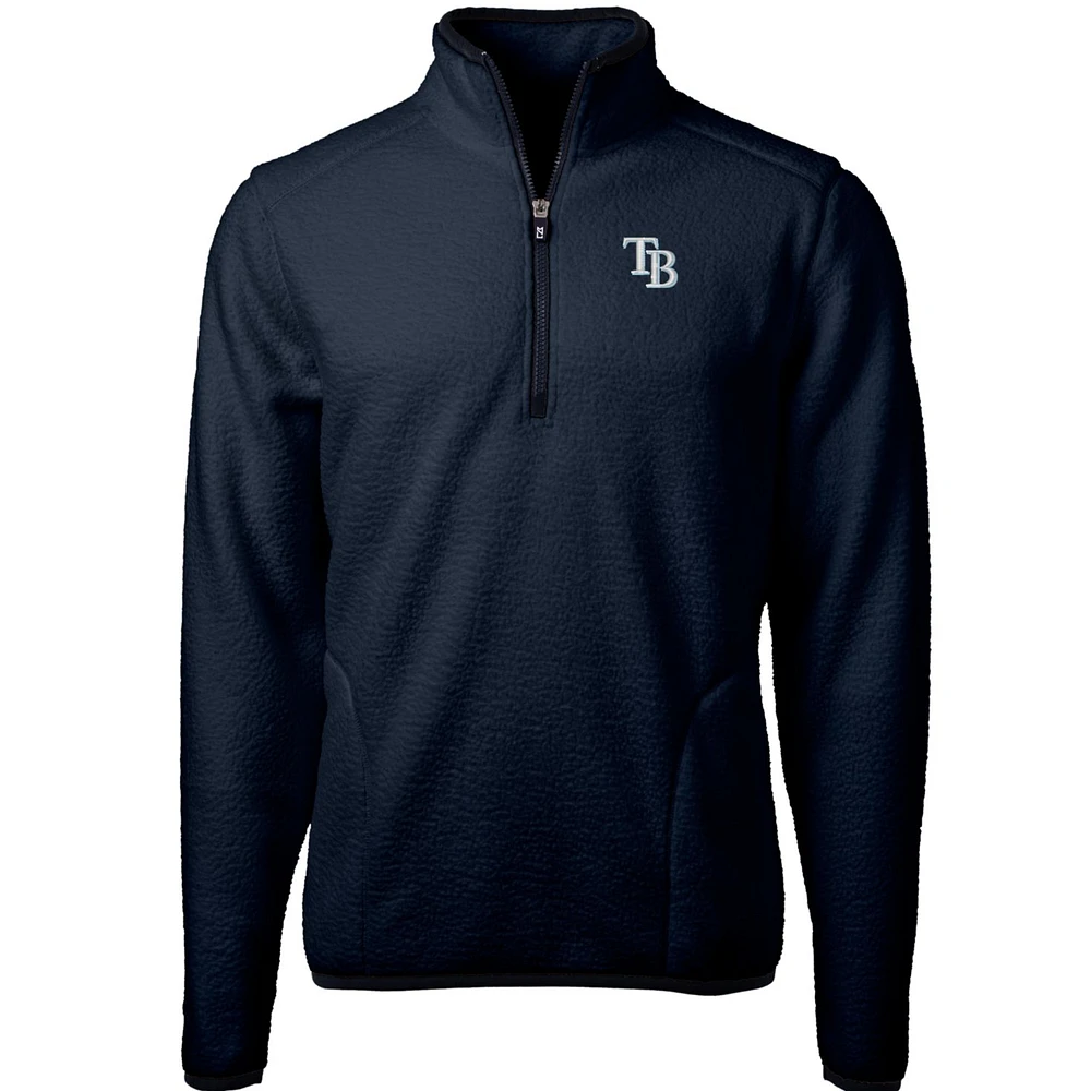 Men's Cutter & Buck Navy Tampa Bay Rays Cascade Eco Sherpa Fleece Quarter-Zip Pullover Jacket